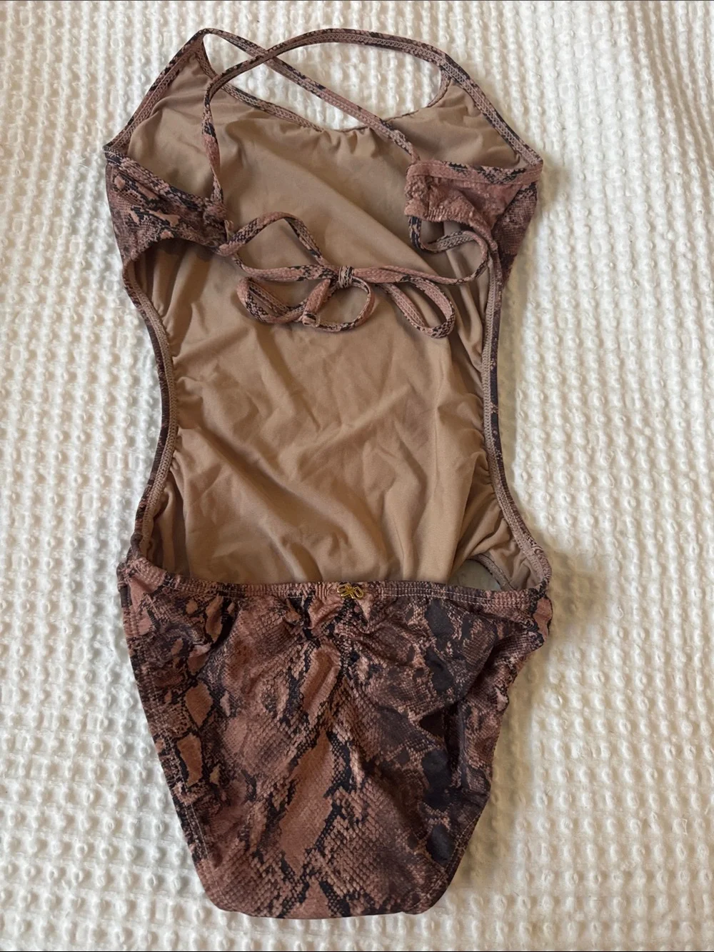 PQ Swim Girls' Snake-Print One-Piece Swimsuit in Beige and Brown